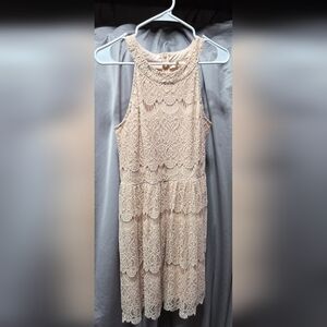 Pinky Cream Tiered Sundress Scoop Neck Mini